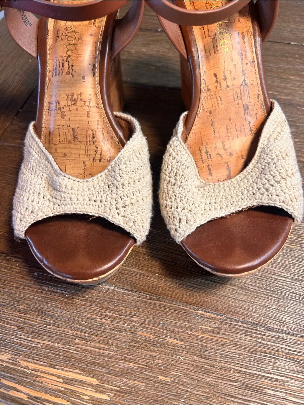 Altar’d State crotched cork wedge ankle strap heels size 7.5